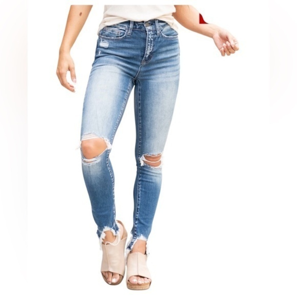 Flying Monkey Ripped Crop Skinny Jeans in Blue